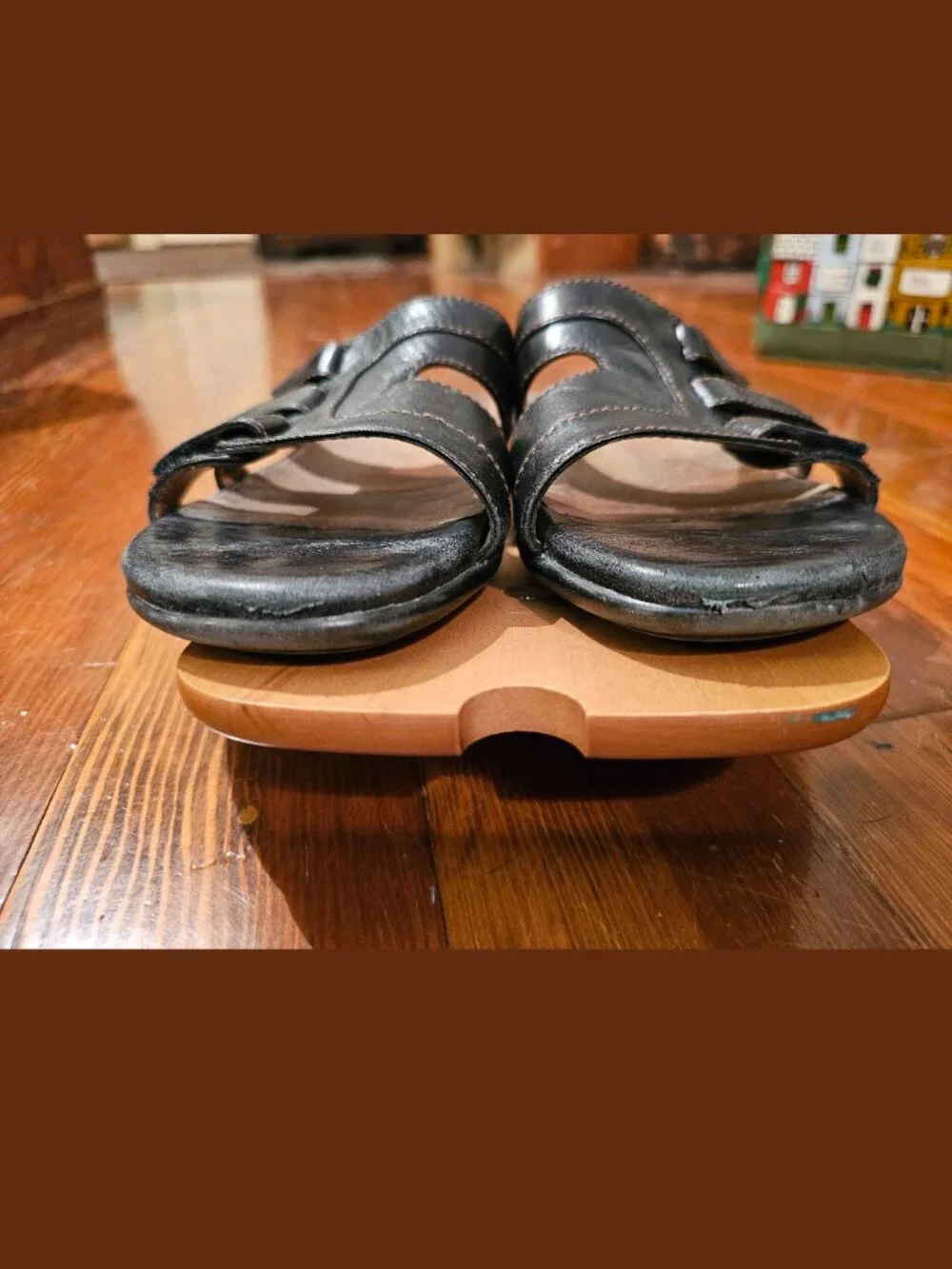 Clarks Artisan 73990 Black Leather Slide Sandals Adjustable Comfort Shoes, 7M